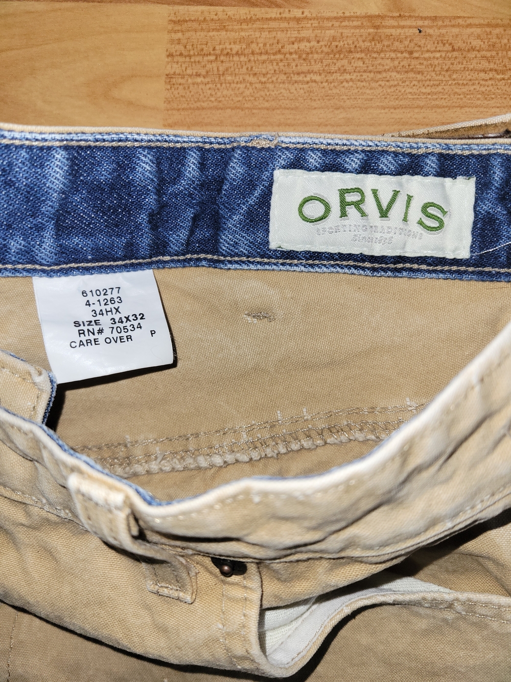 Orvis Beige Tan Chino Khaki Straight Leg Utility Pants, Size 34x32 / 34HX - Picture 2 of 11